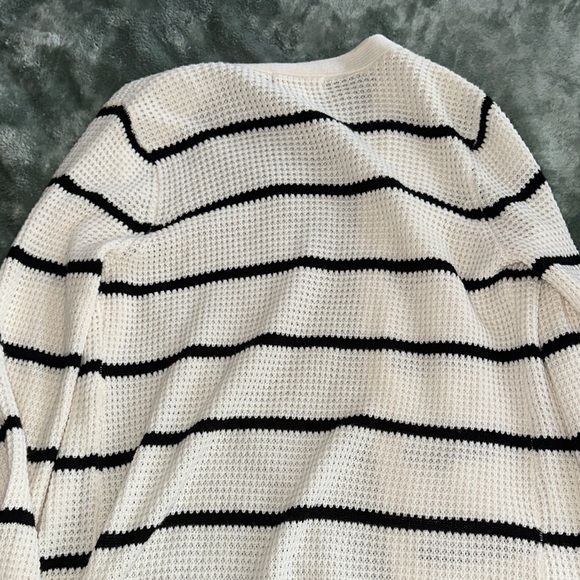 Women's Cream and Black Striped Knit Sweater - Picture 6 of 7
